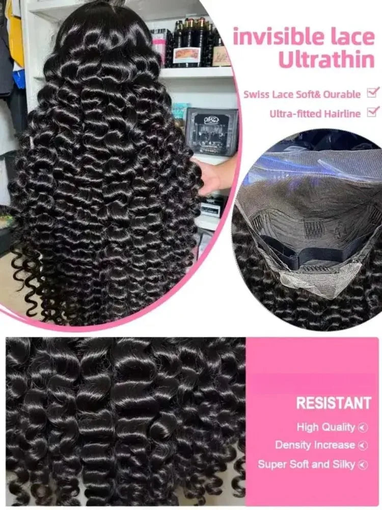 13x6 HD Lace Loose Deep Wave Frontal Wigs 250% Transparent 30 40 Inch 13x4 Deep Water Wave Curly Lace Front Human Hair Wigs