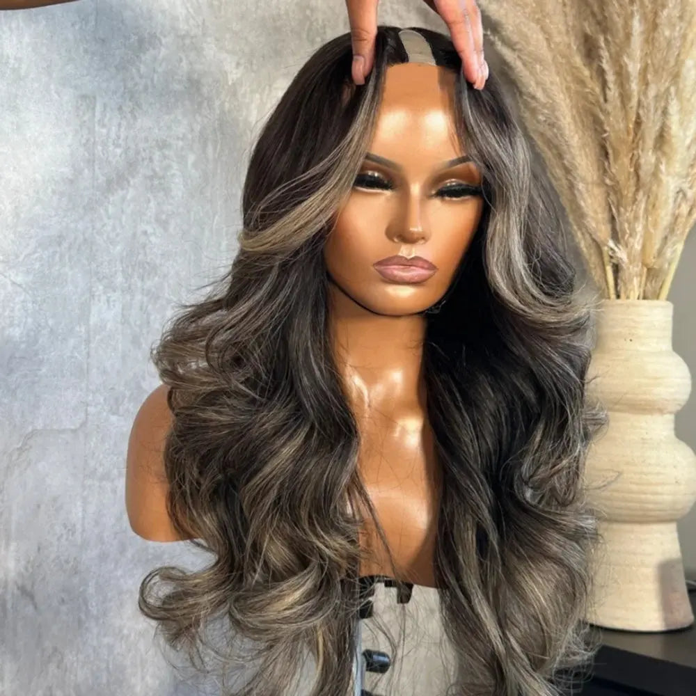 26 inch Hightlight Ash Blonde U Part Wig Human Hair Wig Body Wave Baby Hair V Part Wig Brazilian Human Hair Preplucked Glueles