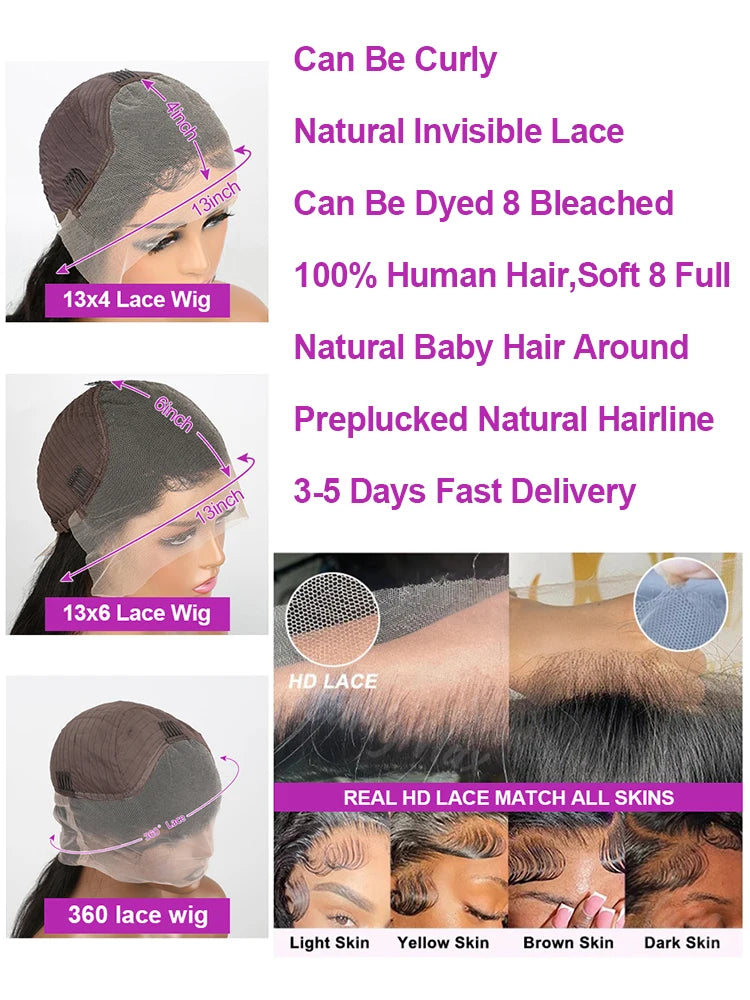 40 Inch HD Loose Deep Wave 13x6 Lace Front Human Hair Wigs Brazilian Curly Water Wavy 13x4 360 HD Transparent Lace For Women 250% High Density Pre Plucked Baby Hair 100% Natural Wave Human Hair Wigs