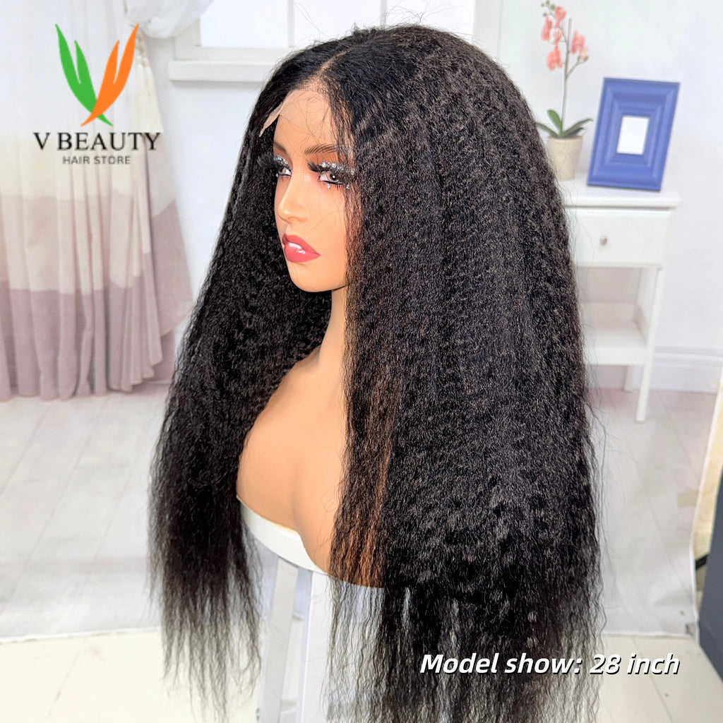 Yaki Straight 13x4 Lace Front Human Hair Wig Natural Black T1B/4 350% Density Kinky Straight Peruvian Hair Wig For Black Women