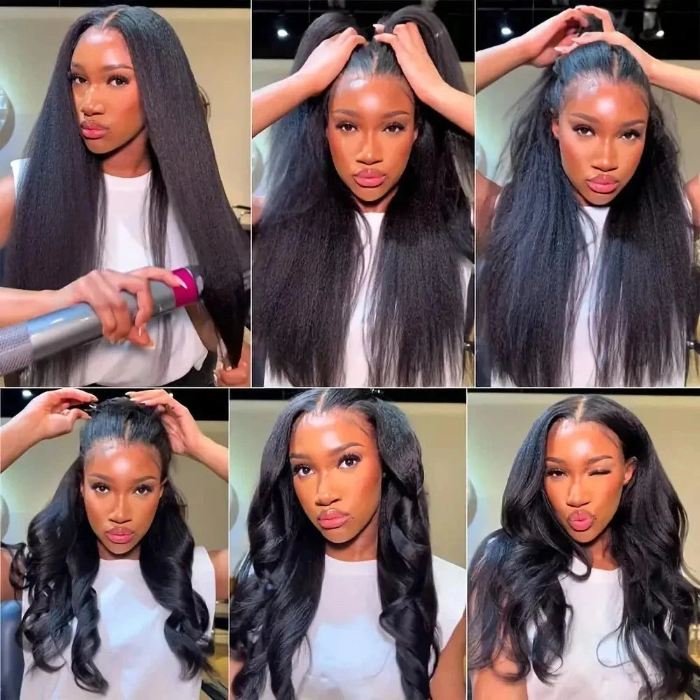Kinky Straight 360 Full Lace Wig Human Hair PrePluck Invisible Strap Snug Fit 360 Frontal Wig Brazilian Glueless Lace Front Wig