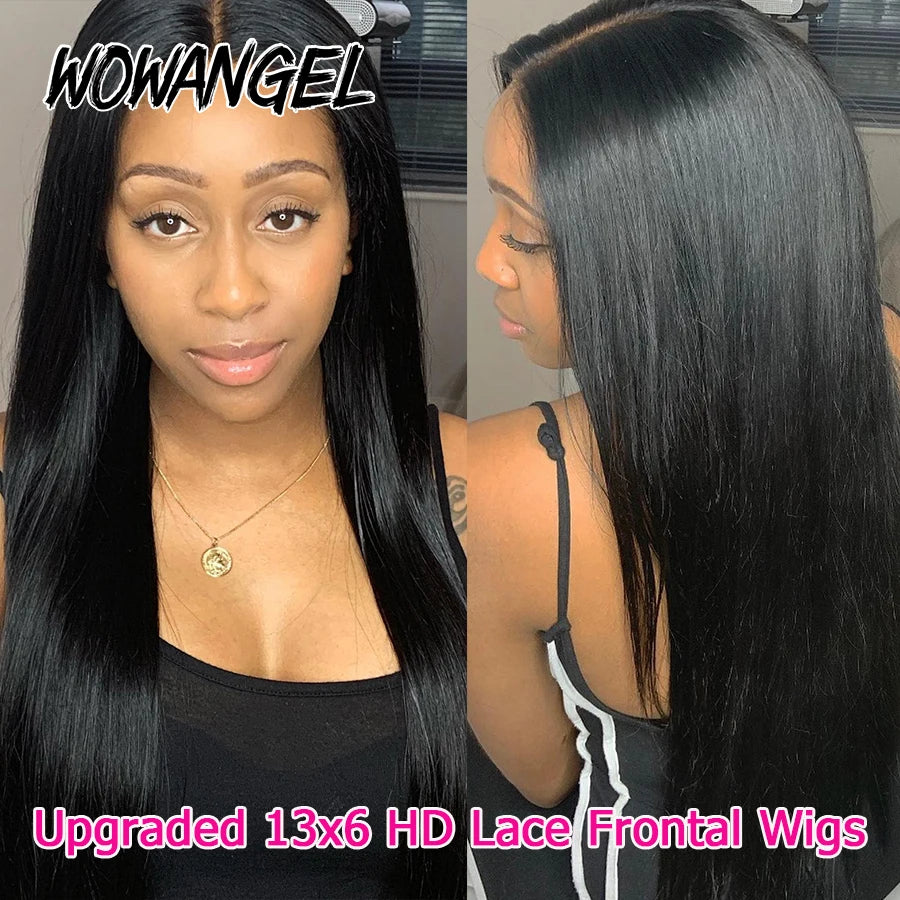 #1 Jet Black 13x6 HD Lace Front Human Hair Wigs 250% Bone Straight Bleached Knots HD Transparent Lace Wigs Pre Plucked For Women