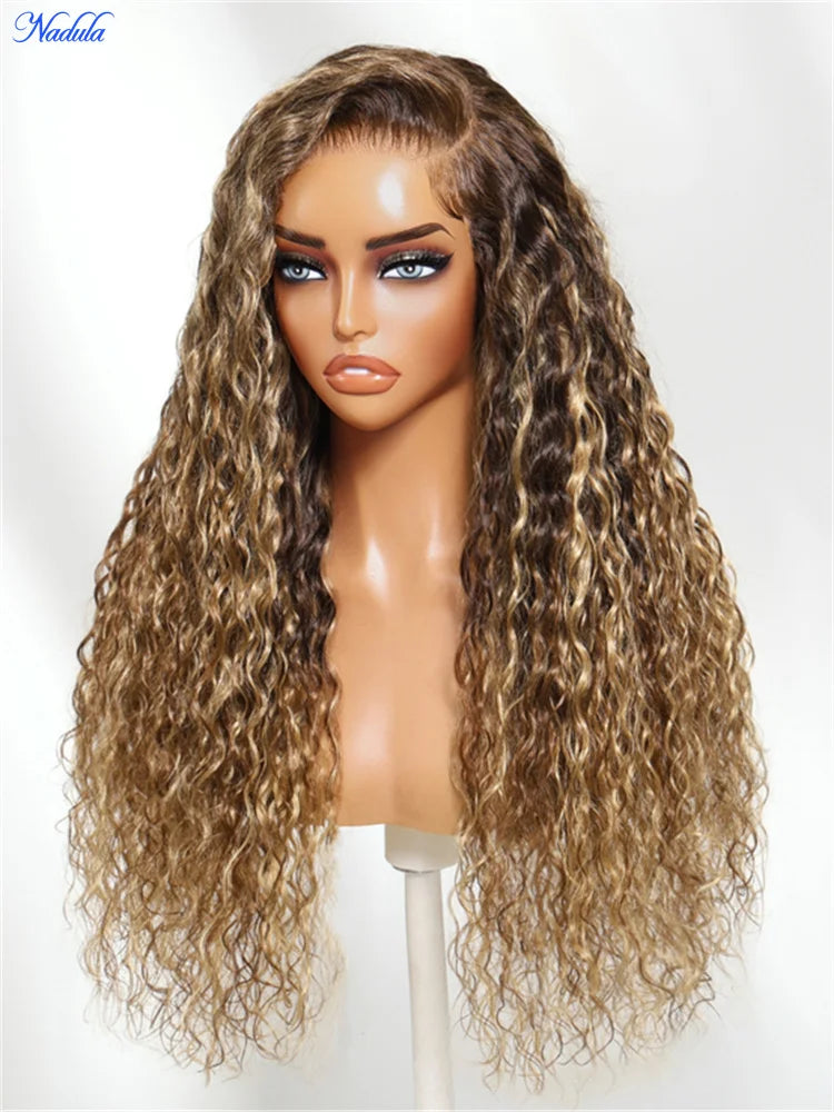 Nadula 13x4 Honey Blonde Highlights Glueless Wig Warm Soft Wet & Wavy Texture Lace Frontal Invisible Knots Put on and Go Wig