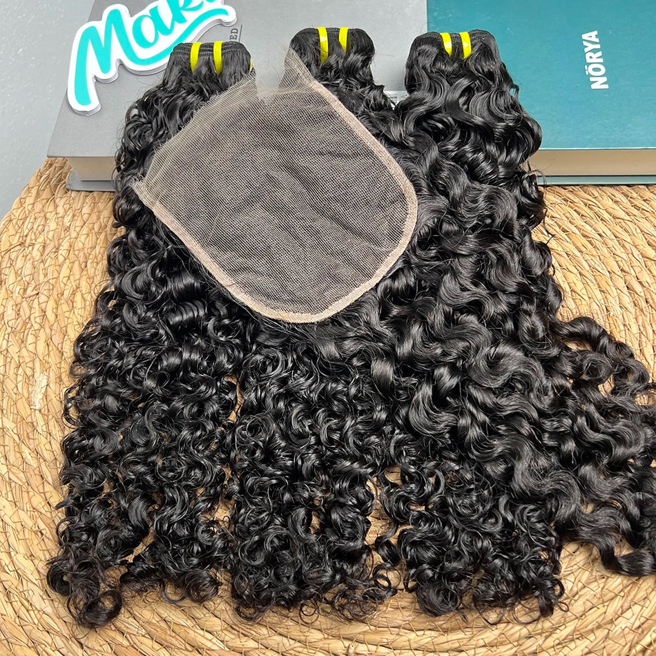 Burmese Curly Bundles With 5x5 HD Transparent Lace Closure 100% Human Hair #1B Natural Color Raw Virgin Hair Weave Extensions