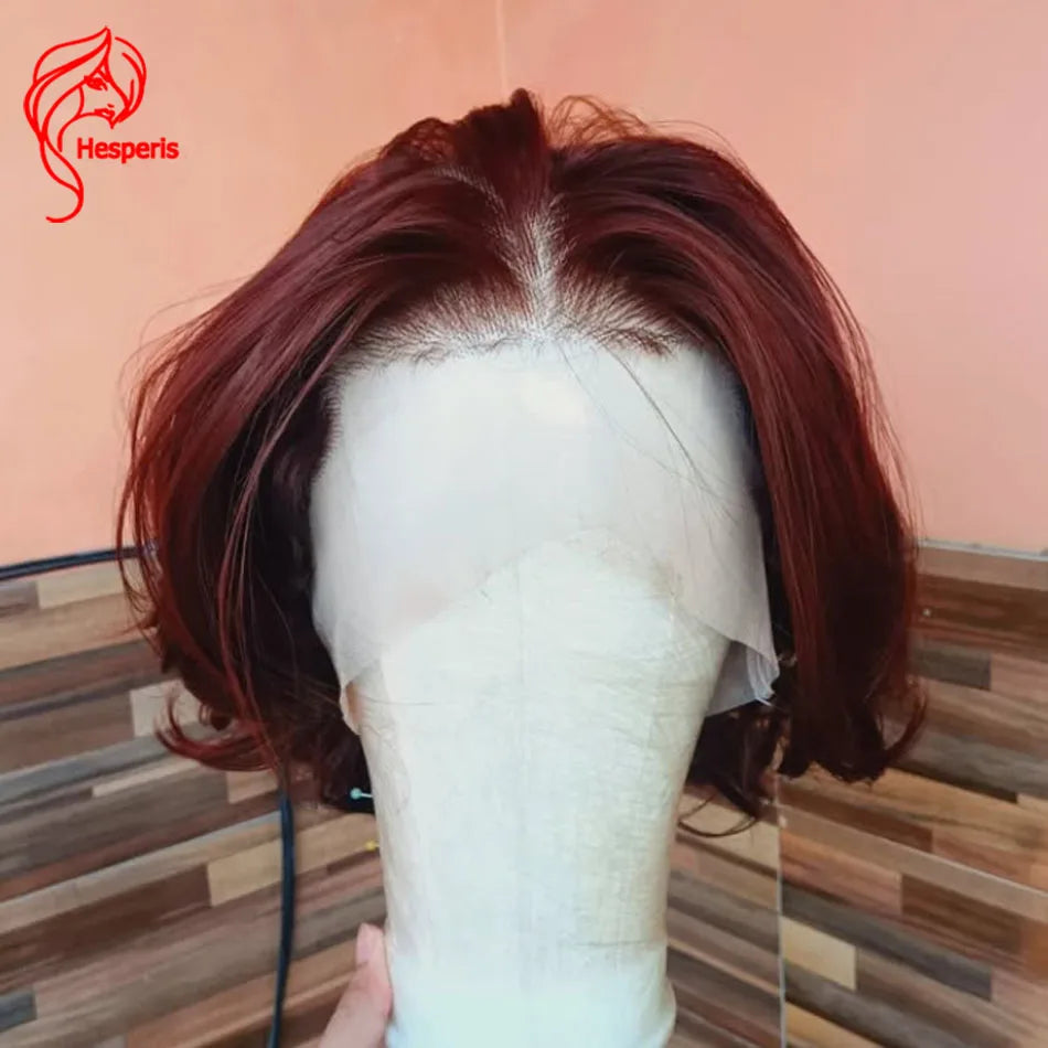 Hesperis Pre Color Hair Full Lace Human HairWigs For Men Pre Cut Male Hair Reddish Brown Transparent Lace Wig Mens Short Cut