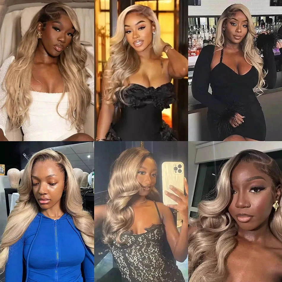 Premium Professional Toned Dark Roots Ash Blonde Mixed Dirty Blonde 13x6 HD Lace Front Human Hair Wigs Colored Lace Frontal Wigs