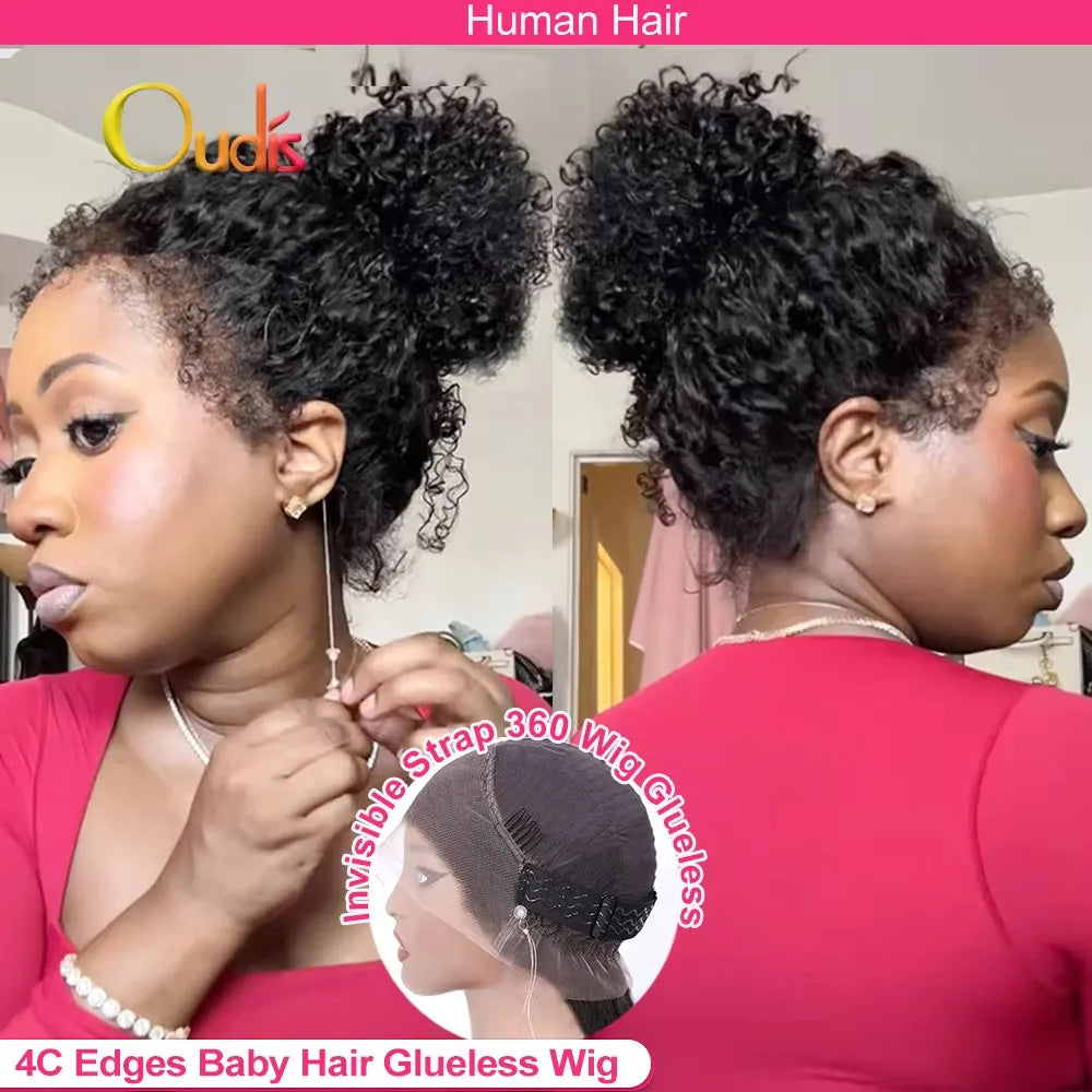 4C Kinky Edges Water Wave Invisible Strap 360 Full Lace Front Glueless Wig Vietnamese Raw Human Hair Deep Wave Lace Frontal Wig