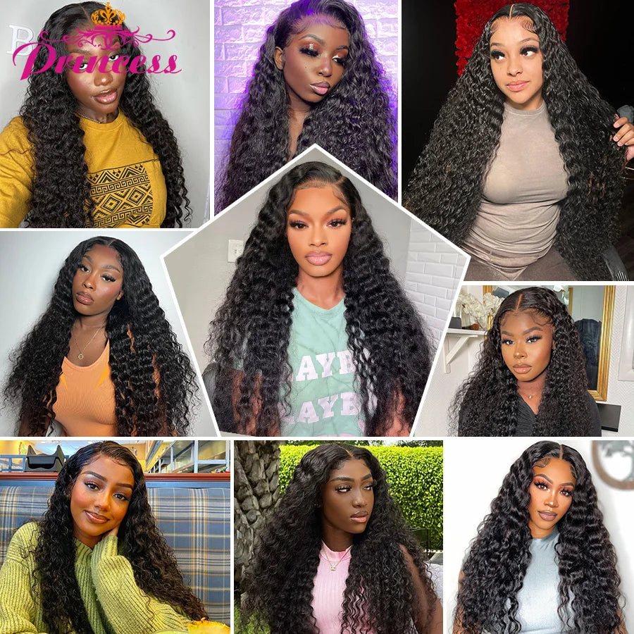 Princess 13x4/13x6 HD Transparent Lace Front Human Hair Wigs PrePlucked Brazilian Deep Wave Lace Frontal Wig with Baby Hair