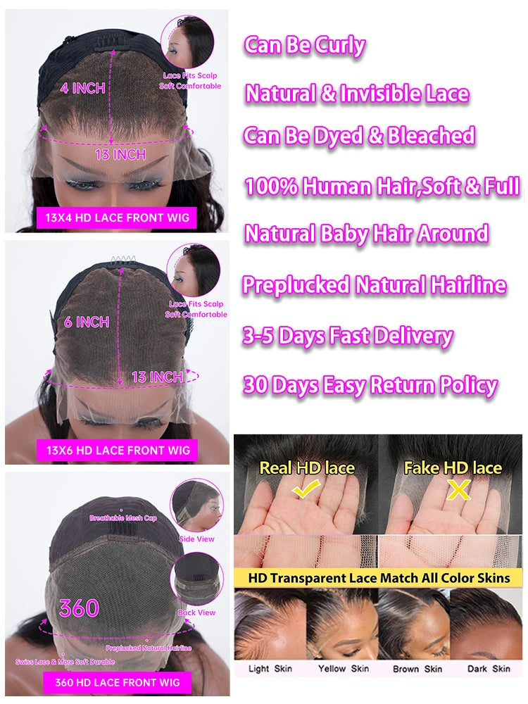 Body Wave 13x6 HD Transparent Lace Front Human Hair Wigs For Black Women 30 40 Inch 13x4 360 Full Lace Frontal Wigs Pre Plucked