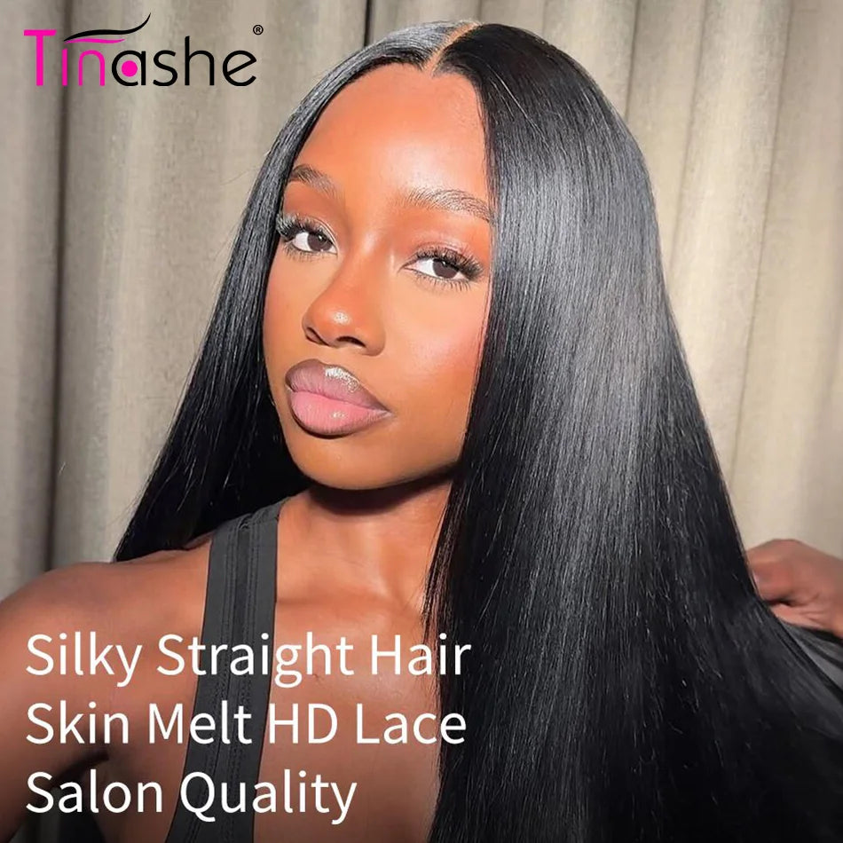 Tinashe Pull&Go Glueless Wig Human Hair 13x6 Bone Straight Lace Frontal Wig Pre Plucked 180 250 Density 6x5 HD Lace Closure Wig