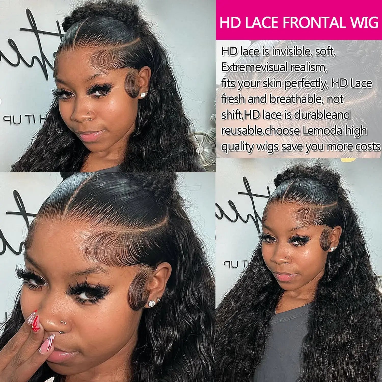Lemoda 30 Inch 13x6 Full Lace Frontal Wigs 200% Density 15A Deep Wave Wigs Human Hair HD Lace Frontal Wigs Pre Plucked Wig