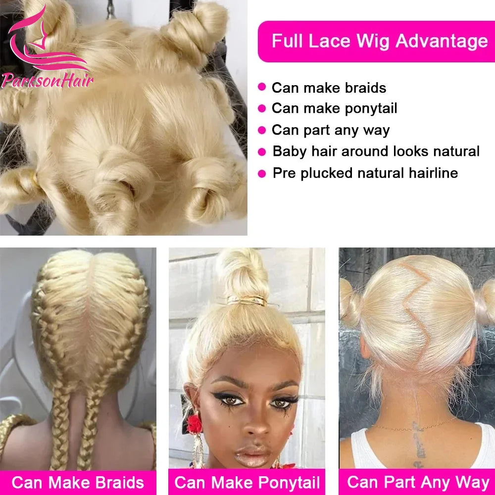 Loose Wave Honey Blonde  Full Lace Wig HD Yellow 613 Colored Lace Front Wig Full Lace Frontal Wigs For Women 100% Human Hair