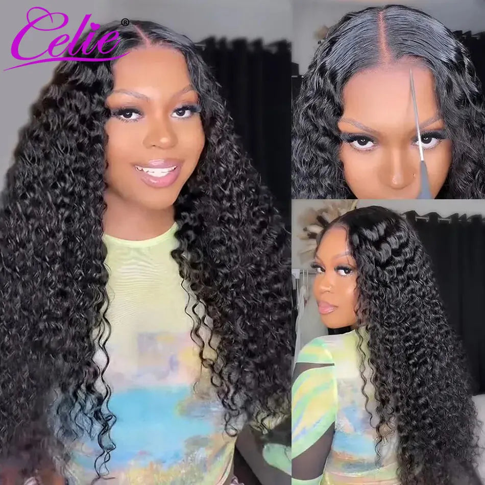 CELIE 6x5 Wear&Go Glueless Deep Wave Wig Pre-cut HD Lace Closure Wig 180 250 Density Pre Bleached&Plucked Human Hair Wigs