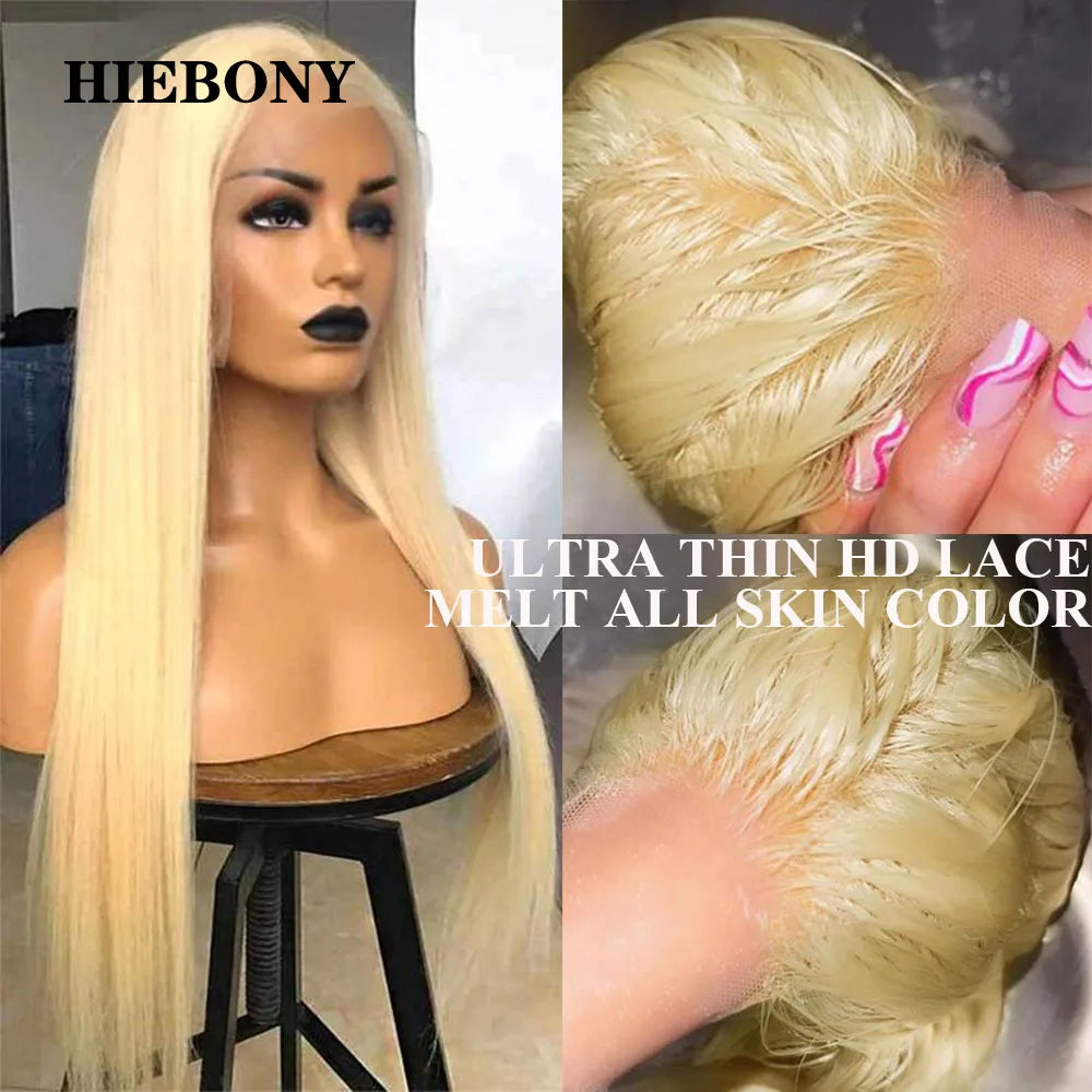 HiEbony Hair 613 Blonde HD Lace Frontal Wigs Straight/Body Wave 250% Density 5x5 6x6 HD Lace Closure Wigs Skin Melt HD Lace Wigs