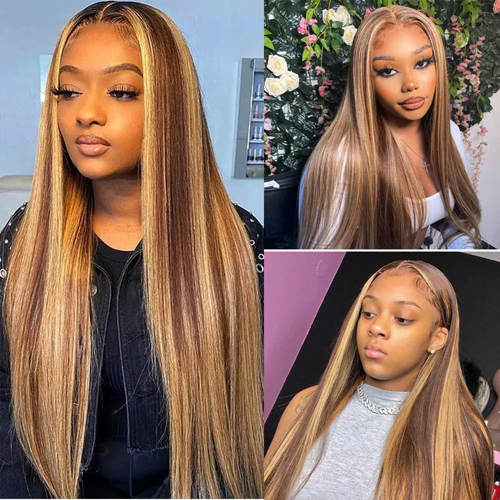 Highlight Wig Human Hair Wigs Bone Straight 13x6 HD Lace Frontal Wigs Human Hair 4/27 Ombre Honey Blonde 13x4 HD Lace Front Wig