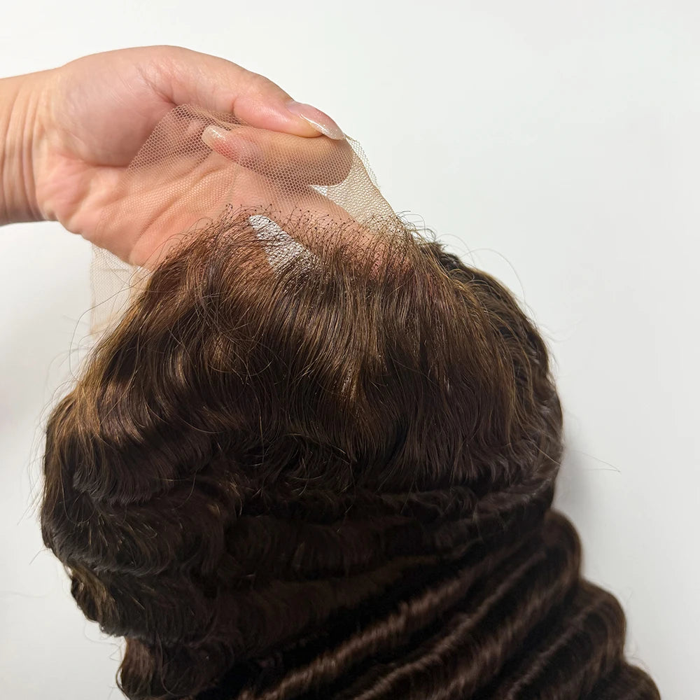 250% Density Deep Wave Curly Human Hair Wig Chocolate Brown 13x4 Transparent Lace Frontal 100% Human Hair Wig For Black Women