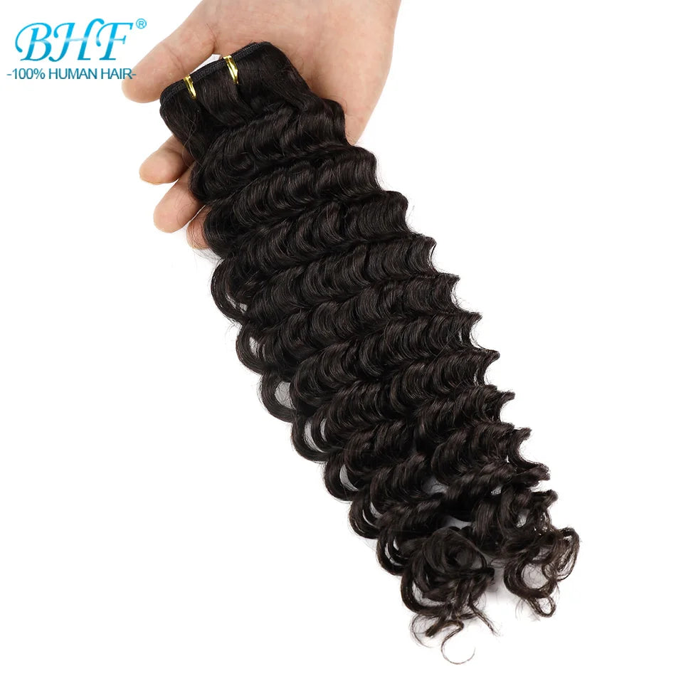 BHF Virgin Human Hair Bundle Curly Weft Extensions Highlight Double Drawn Human Hair Weaves Ocean Deep Wave Bundles Braid Hair