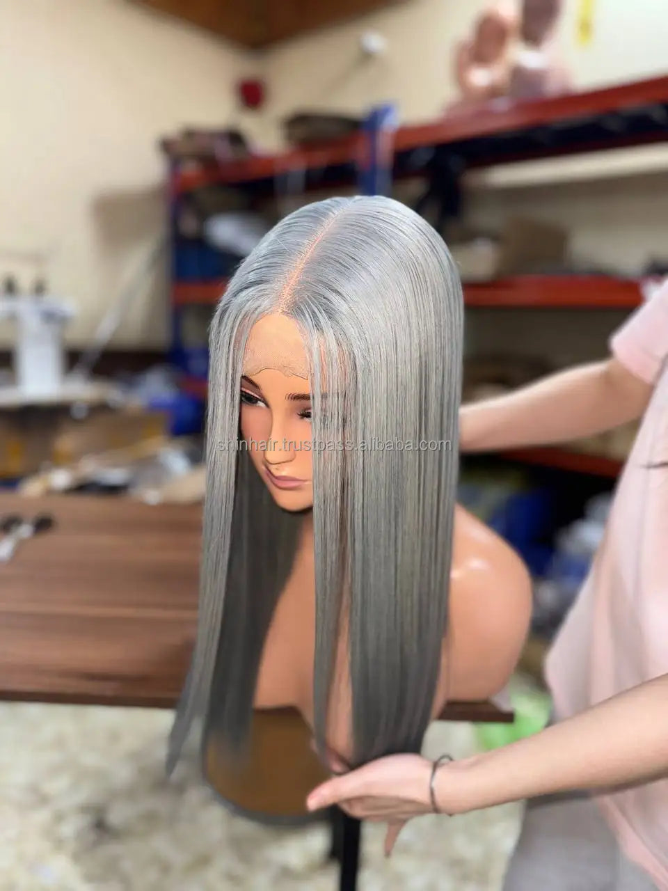 100% Raw Vietnamese Grey Color 18 Inches Bone Straight Human Hair Wigs Double Drawn Long Length Vendor