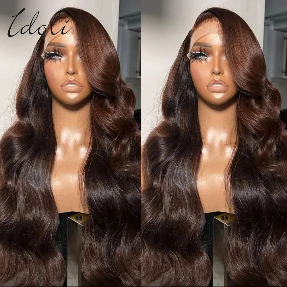 Idoli 13x6 Chocolate Brown Body Wave Lace Front Wig Transparent Lace Frontal Wig Human Hair Preplucked Colored Human Hair Wigs