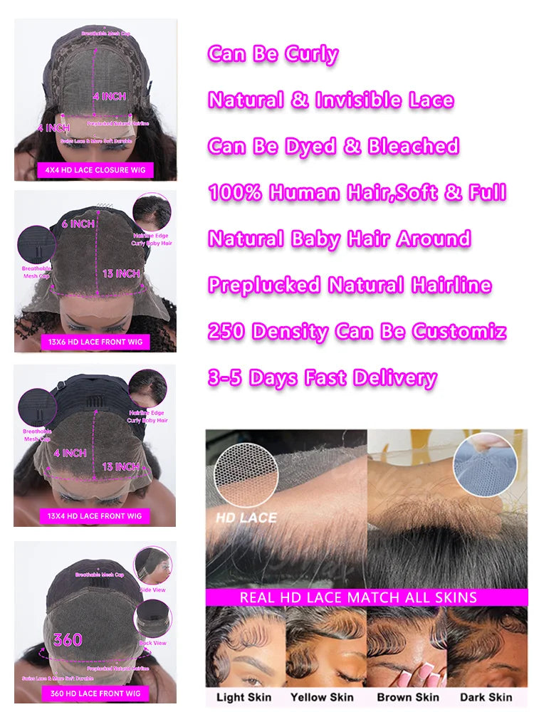250 Density 13x6 Hd Lace Frontal Wigs Brazilian 32 34 40 Inch Deep Wave Curly Human Hair Wigs 100% For Black Women Preplucked