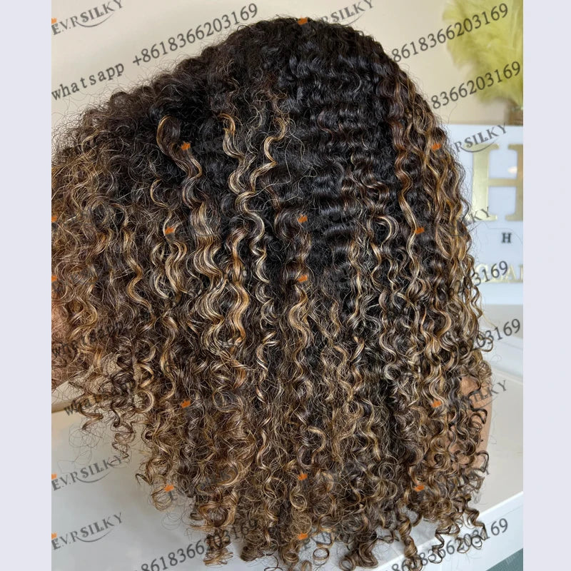 Easy Wear 200Density Highlight Golden Brown Human Hair Bayalage V Part Wigs Adjustable 1x4 Size Middle U Part Wigs Natural Real
