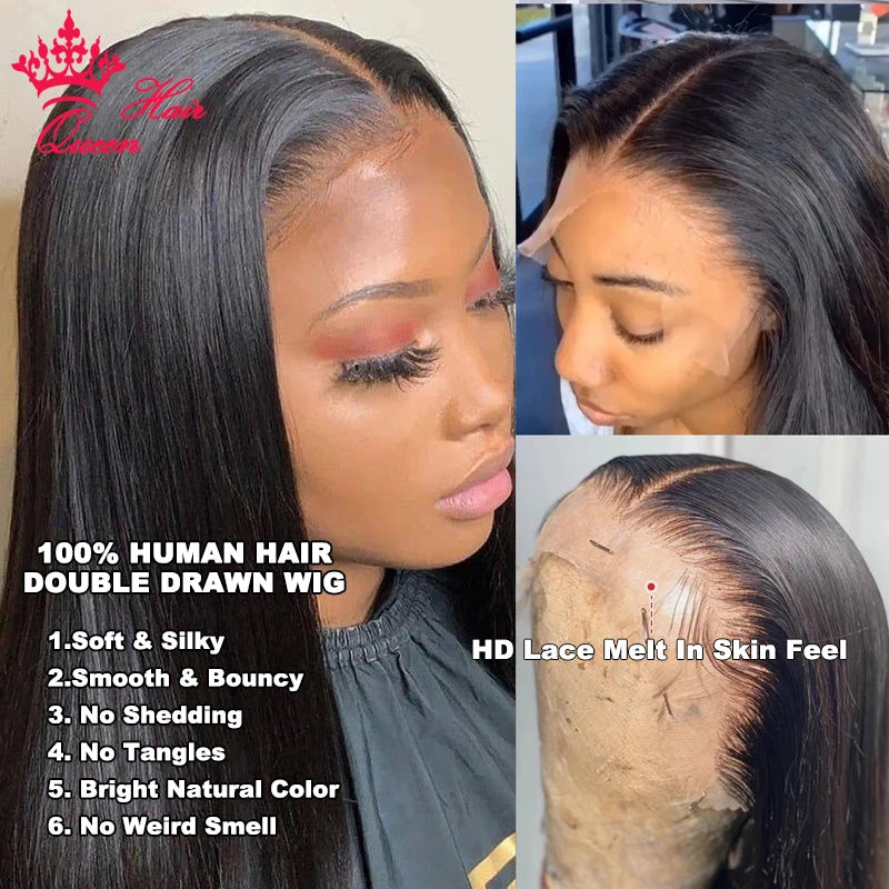 Queen Hair Double Drawn Real HD Lace Wigs Vietnamese Hair Bone Straight Raw Virgin Human Hair Pre Plucked Full End Hair