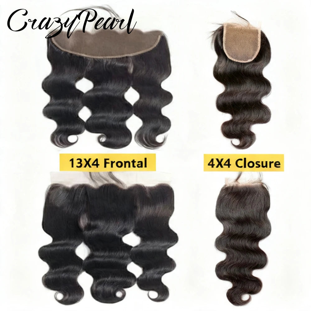 Human Hair Bundles with Closure Body Wave Bundles with Lace Closure Brazilian Human Hair Weave Virgin Hair Weft Natural Color