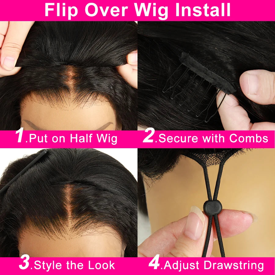 Burmese Curly Half Wigs Human Hair Wear Go Glueless Wig 3 IN 1 Half Wig With Invisible Drawstring Full Curly Head Band Wigs