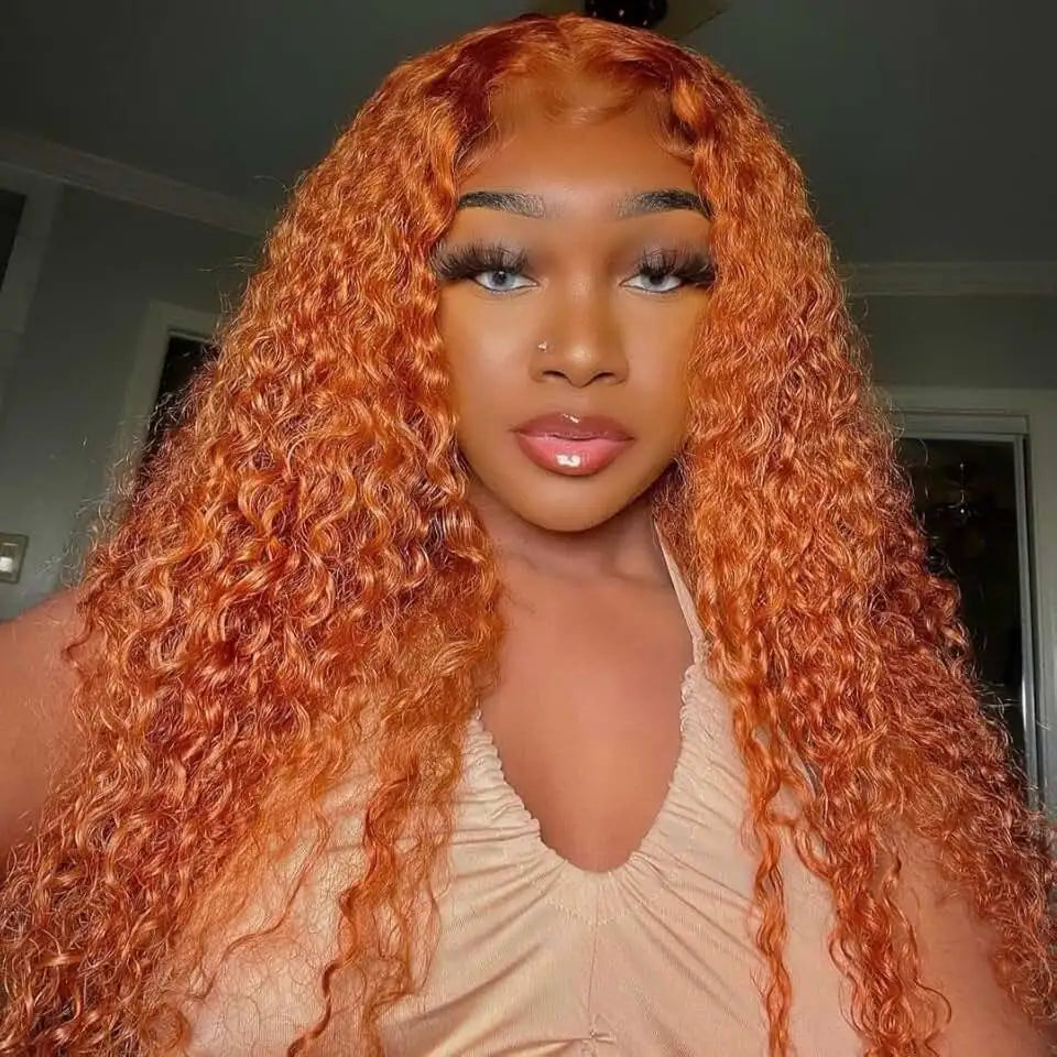 30-36 Inch Orange Ginger Deep Wave Human Hair Wig 13x4 13x6 HD Lace Curly Wave Color Lace Frontal Human Hair Wigs For Women 4x4