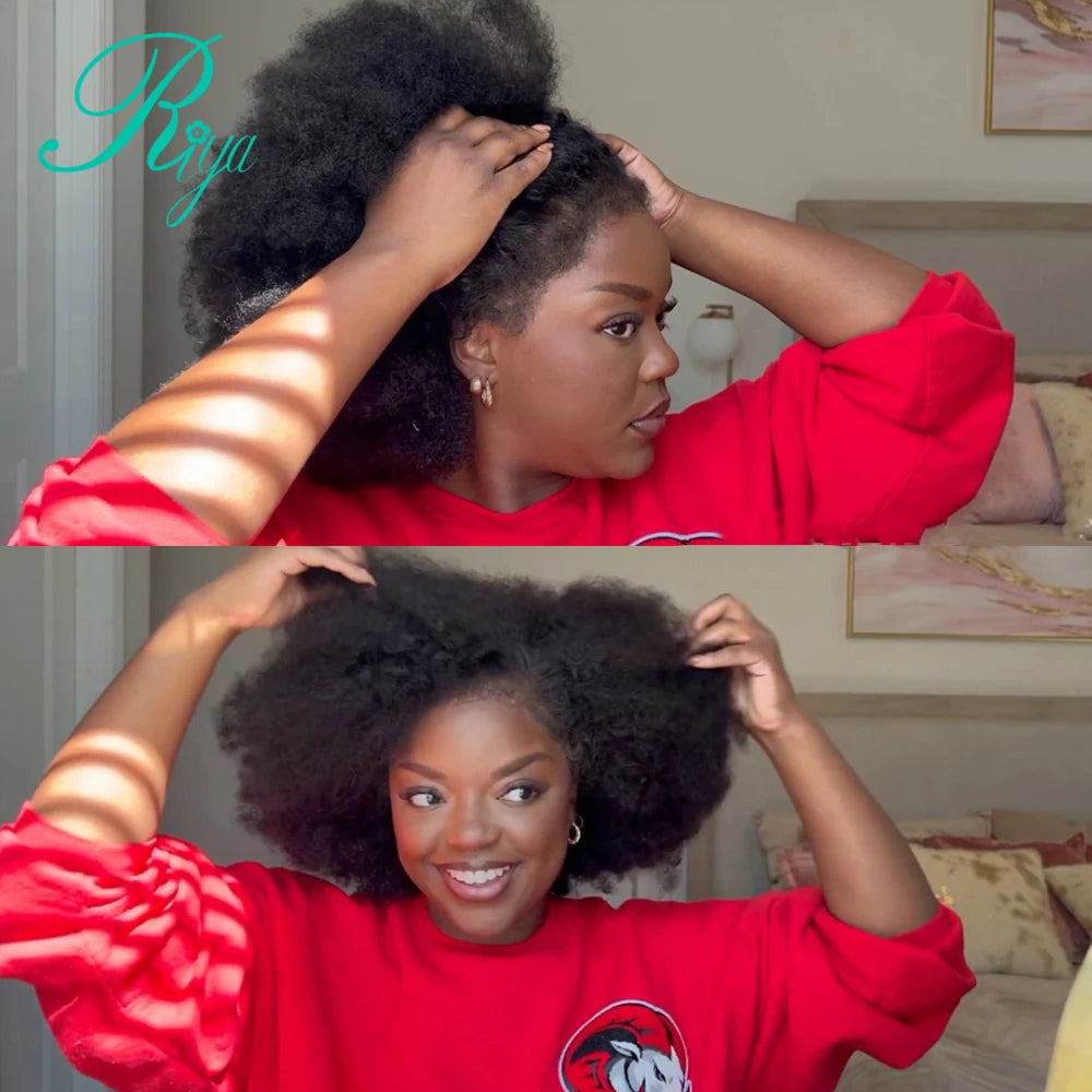 Afro Curly 4x4 5x5 Invisible HD Lace Wig With 4c Edges Afro Curly Human Hair Wigs 7x5 HD Lace Glueless Wig With Kinky Edges