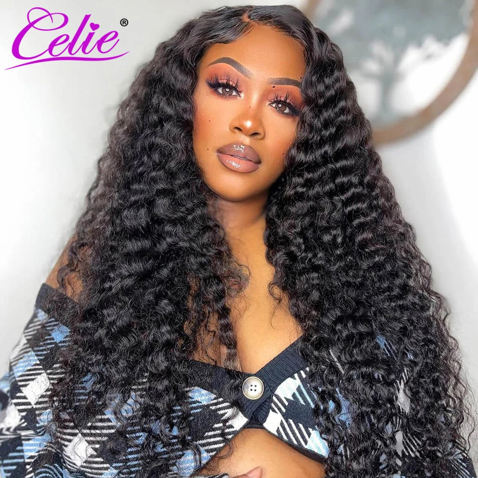 CELIE 6x5 Wear&Go Glueless Deep Wave Wig Pre-cut HD Lace Closure Wig 180 250 Density Pre Bleached&Plucked Human Hair Wigs