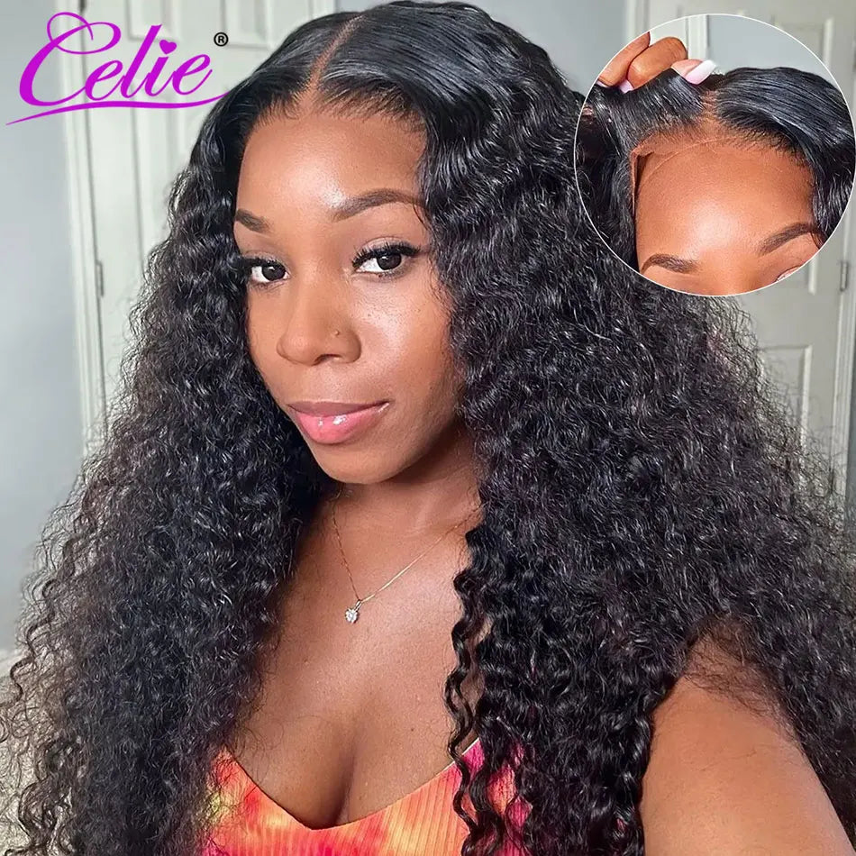 CELIE 6x5 Wear&Go Glueless Deep Wave Wig Pre-cut HD Lace Closure Wig 180 250 Density Pre Bleached&Plucked Human Hair Wigs