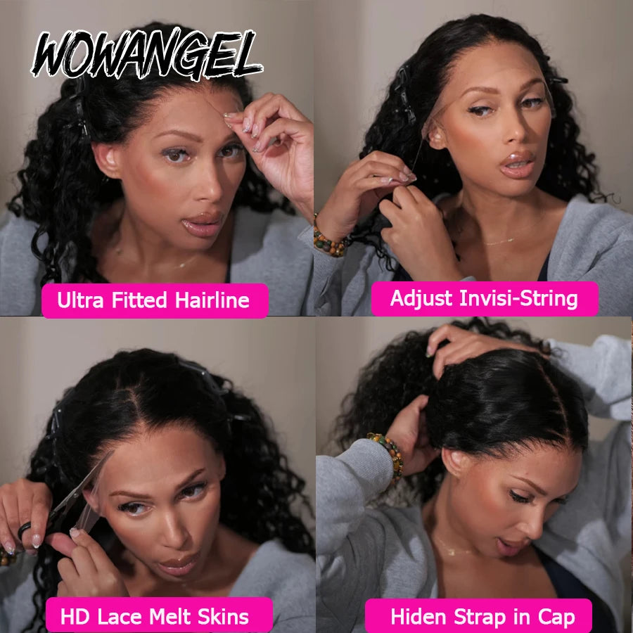Invisi Drawstring 360 HD Lace Front Wigs Burmese Curly Glueless Full Frontal Wigs Human Hair Hidden Strap Wave Brazilian Hair