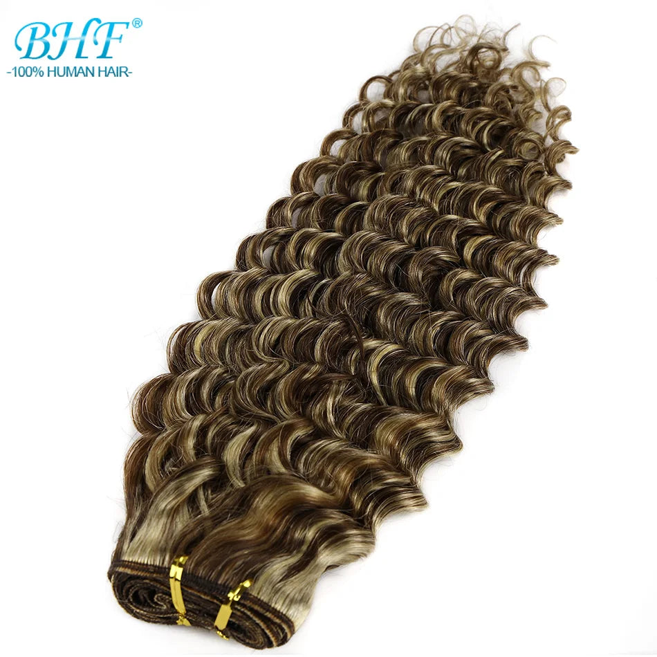 BHF Virgin Human Hair Bundle Curly Weft Extensions Highlight Double Drawn Human Hair Weaves Ocean Deep Wave Bundles Braid Hair