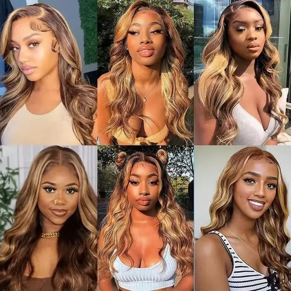 13x6 Glueless Highlight Hd Lace Frontal Wig Human Hair Ombre Colored Honey Blonde Human Hair Wigs Body Wave For Women 5x5 4x4