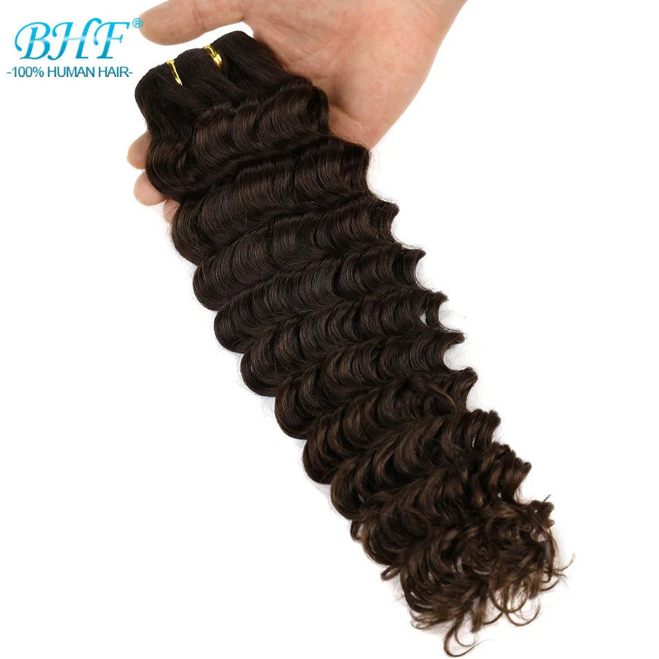 BHF Virgin Human Hair Bundle Curly Weft Extensions Highlight Double Drawn Human Hair Weaves Ocean Deep Wave Bundles Braid Hair