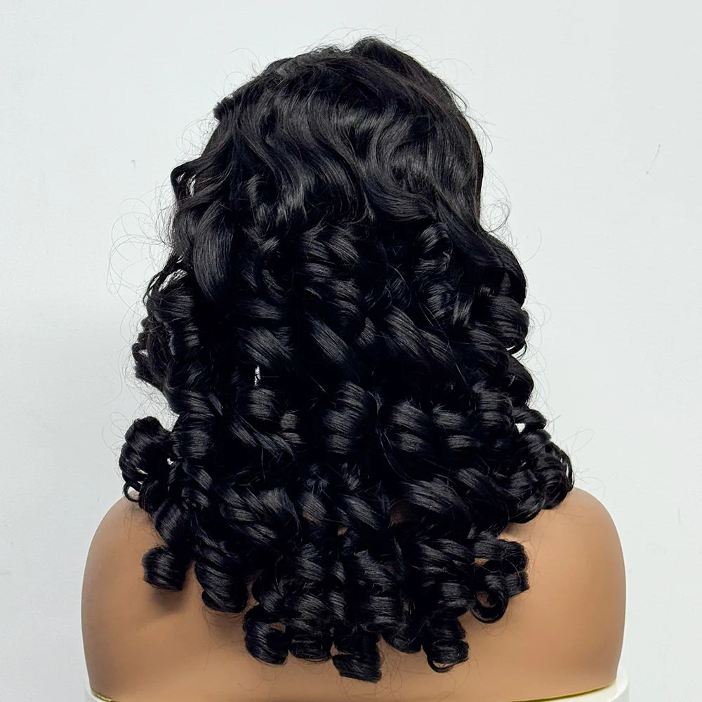 300% Density 4x4 Transparent Lace Closure Loose Bouncy Wave Wavy Curly Human Hair Wig for Black Women Highlight Color