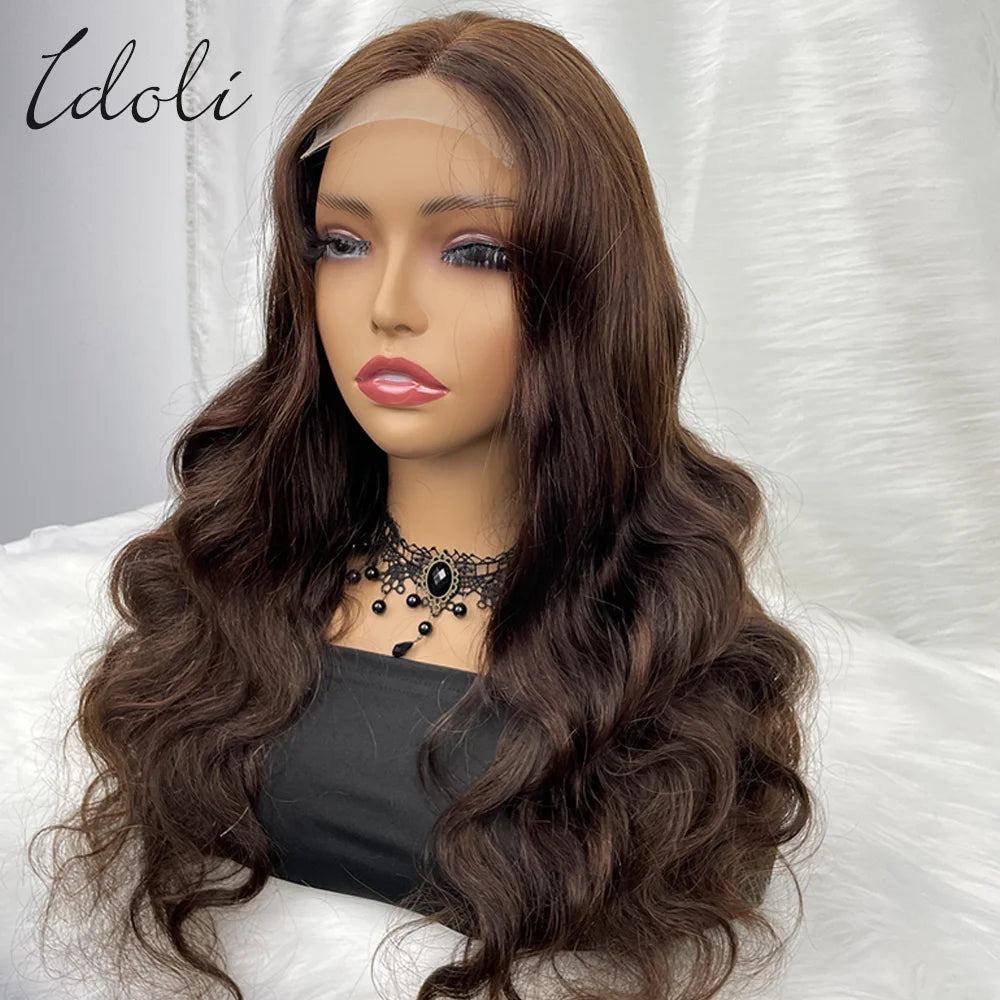 Idoli 13x6 Chocolate Brown Body Wave Lace Front Wig Transparent Lace Frontal Wig Human Hair Preplucked Colored Human Hair Wigs