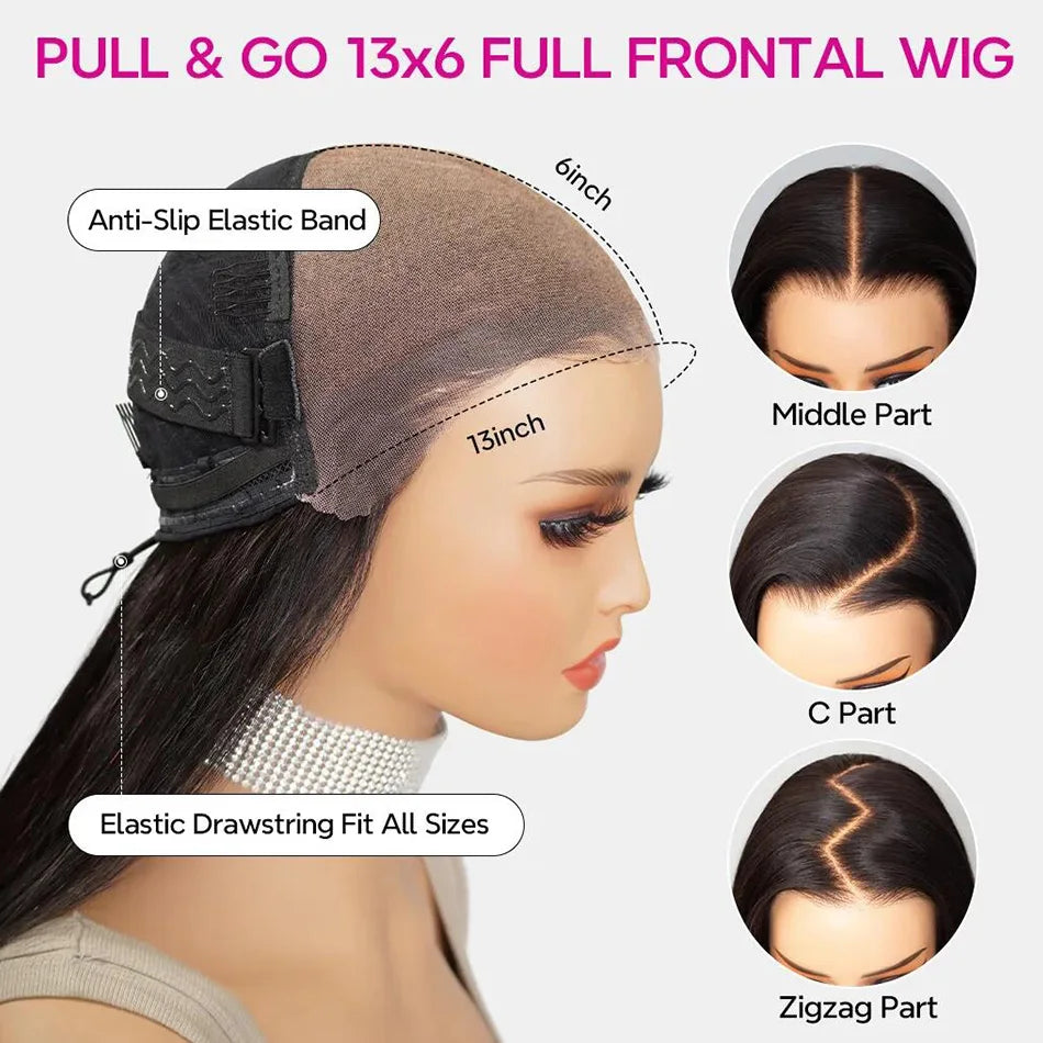 Tinashe Pull&Go Glueless Wig Human Hair 13x6 Bone Straight Lace Frontal Wig Pre Plucked 180 250 Density 6x5 HD Lace Closure Wig