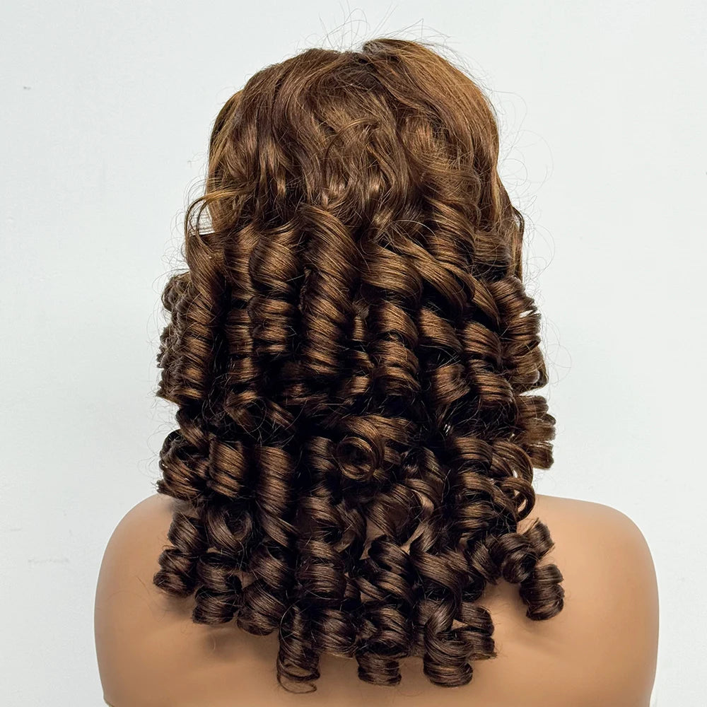 300% Density 4x4 Transparent Lace Closure Loose Bouncy Wave Wavy Curly Human Hair Wig for Black Women Highlight Color