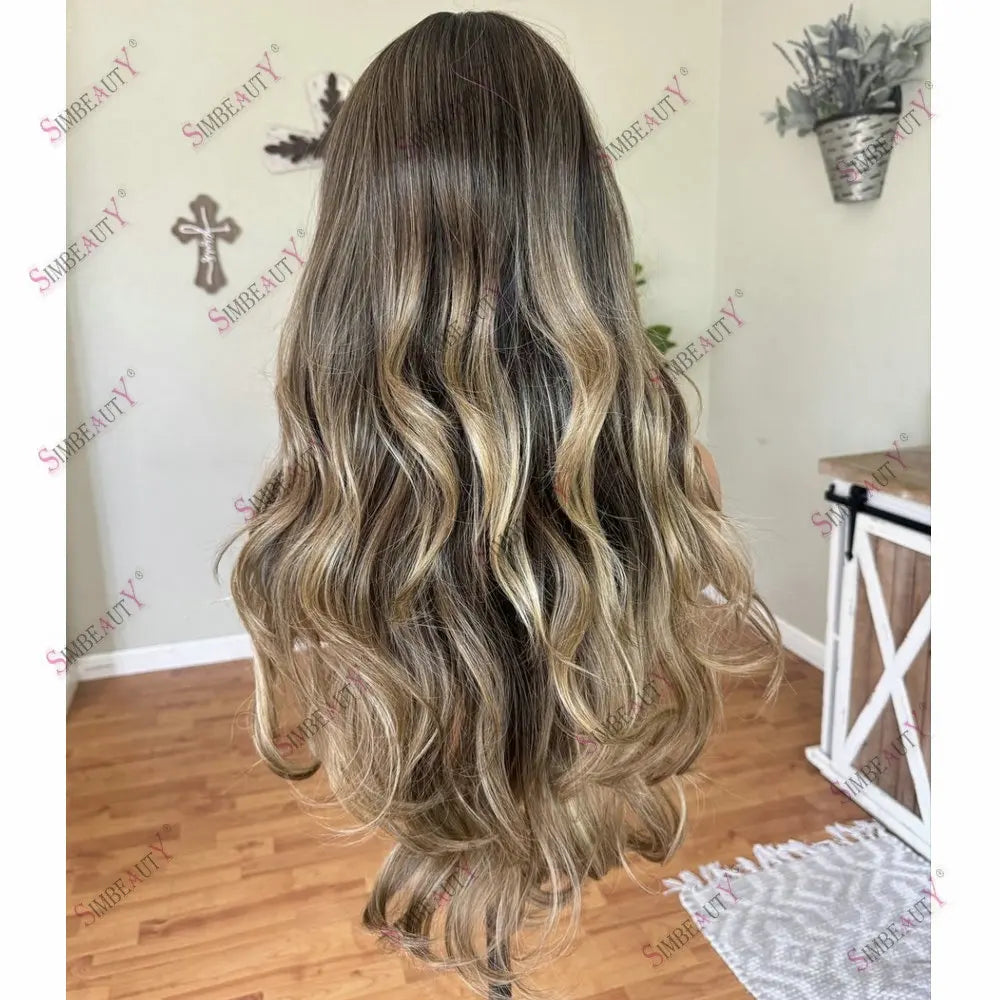 Brown Highlight Blonde U Part Wig Human Hair Adjustable Natural Body Wave 1*4 Size V Part Wig Human Hair Easy Wear for Women