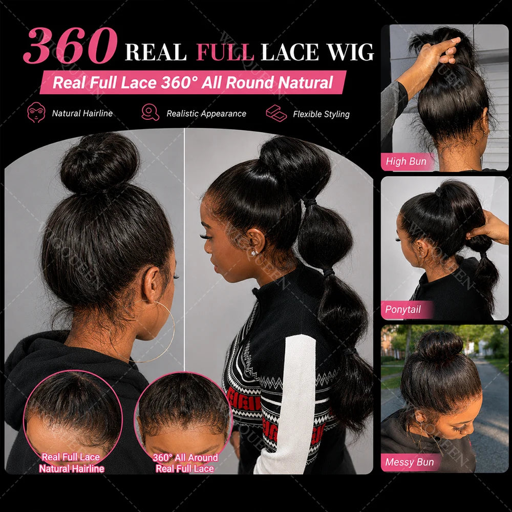 Skinlike Real HD 360 Straight Full Lace 100% Hand-tied Wigs Can ponytail Natural Black 13x5 Lace Frontal Glueless Wig For Woman