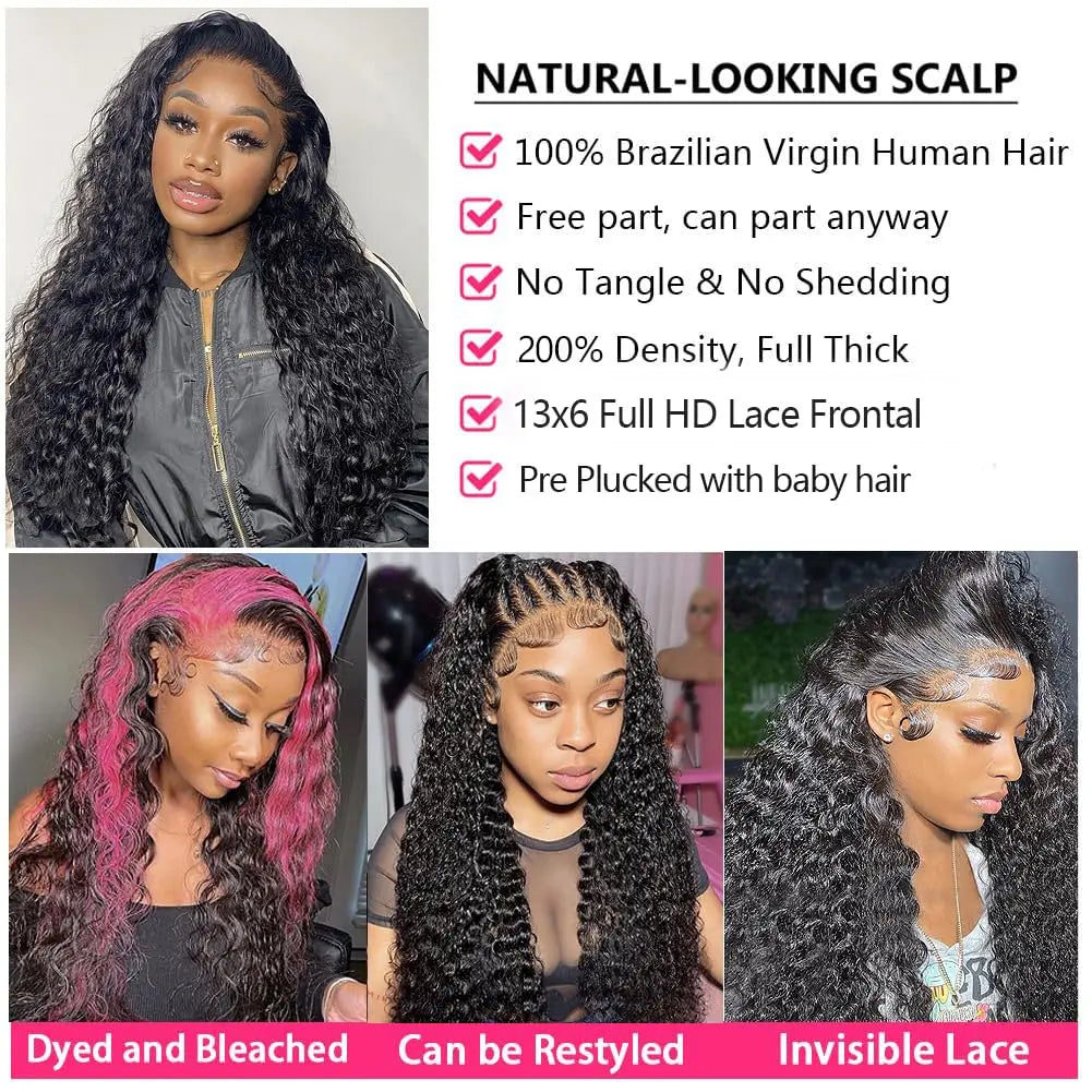 Lemoda 30 Inch 13x6 Full Lace Frontal Wigs 200% Density 15A Deep Wave Wigs Human Hair HD Lace Frontal Wigs Pre Plucked Wig