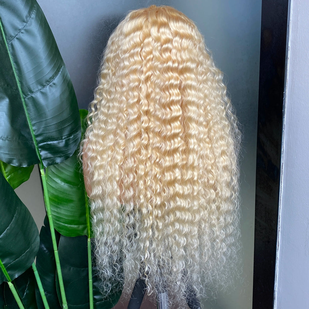 613 Blonde Color Deep Wave 13x4 Transparent Lace Frontal Wig Human Hair with Natural Hairline