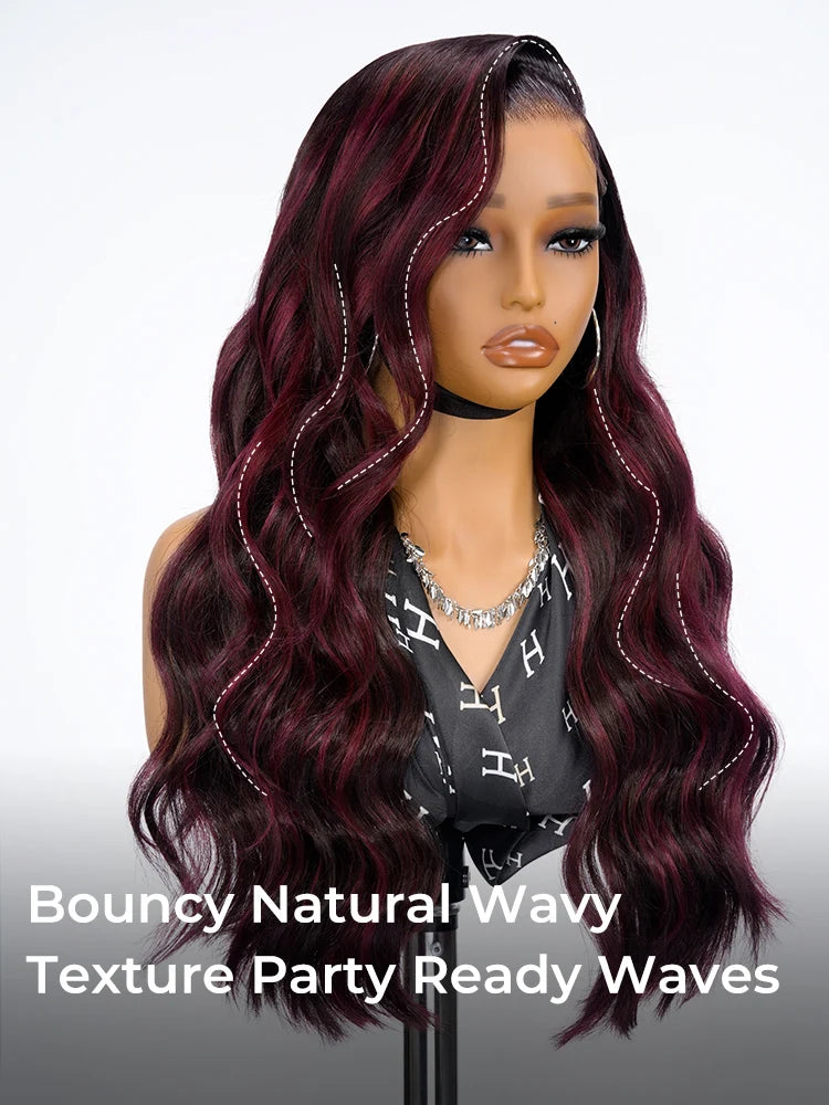 Alipearl Hair Glueless Highlight Wig Red Burgundy Side Part Wig Body Wave Gluless 13x6 Lace Frontal Wig Human Hair