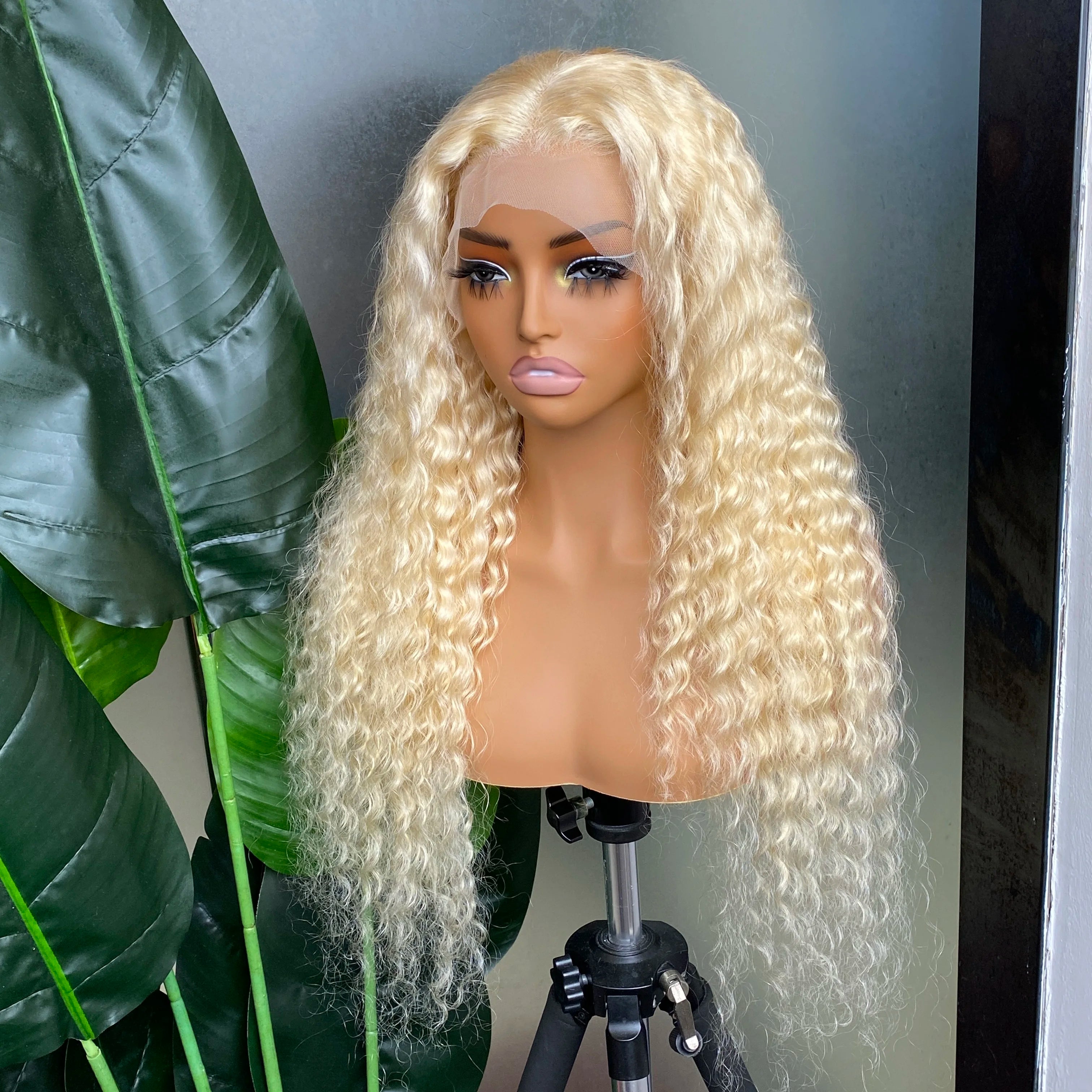 613 Blonde Color Deep Wave 13x4 Transparent Lace Frontal Wig Human Hair with Natural Hairline