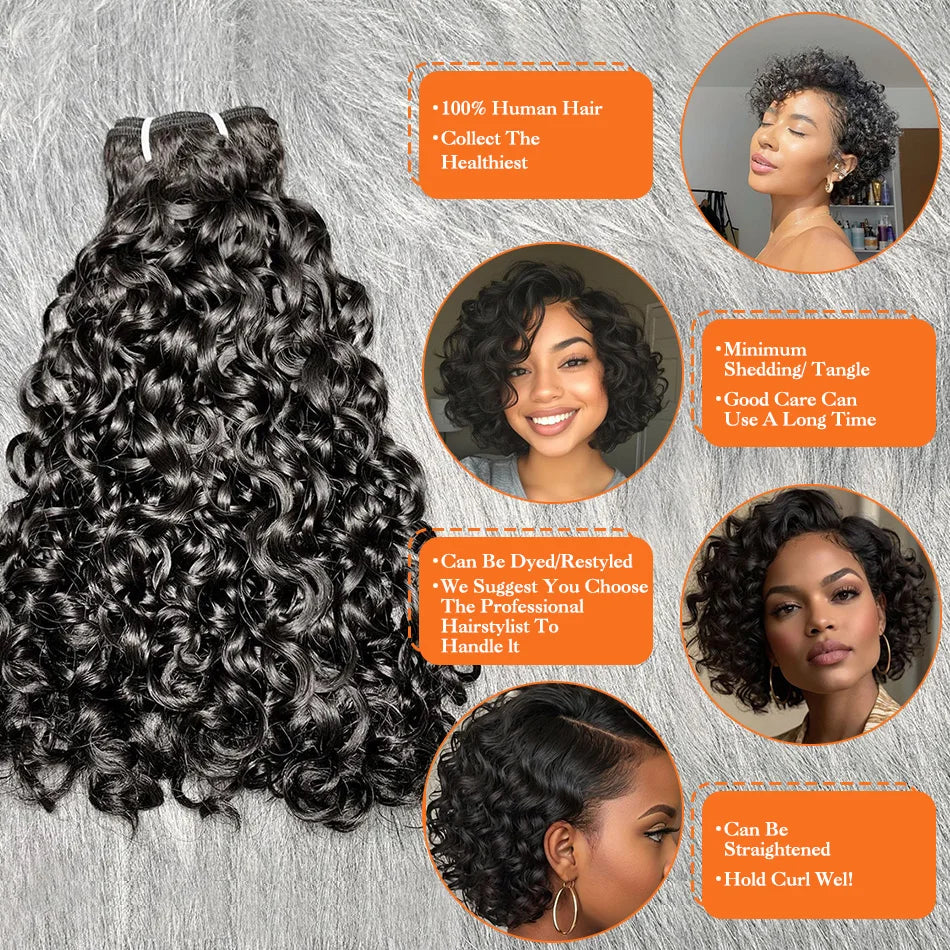 Pixie Curl Hair Bundles with Closure Deep Curly Hair Brazilian Raw Hair Weaving 8-20 Inch Human Hair Loose Deep Wave Extensions