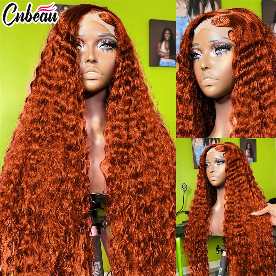 30-36 Inch Orange Ginger Deep Wave Human Hair Wig 13x4 13x6 HD Lace Curly Wave Color Lace Frontal Human Hair Wigs For Women 4x4