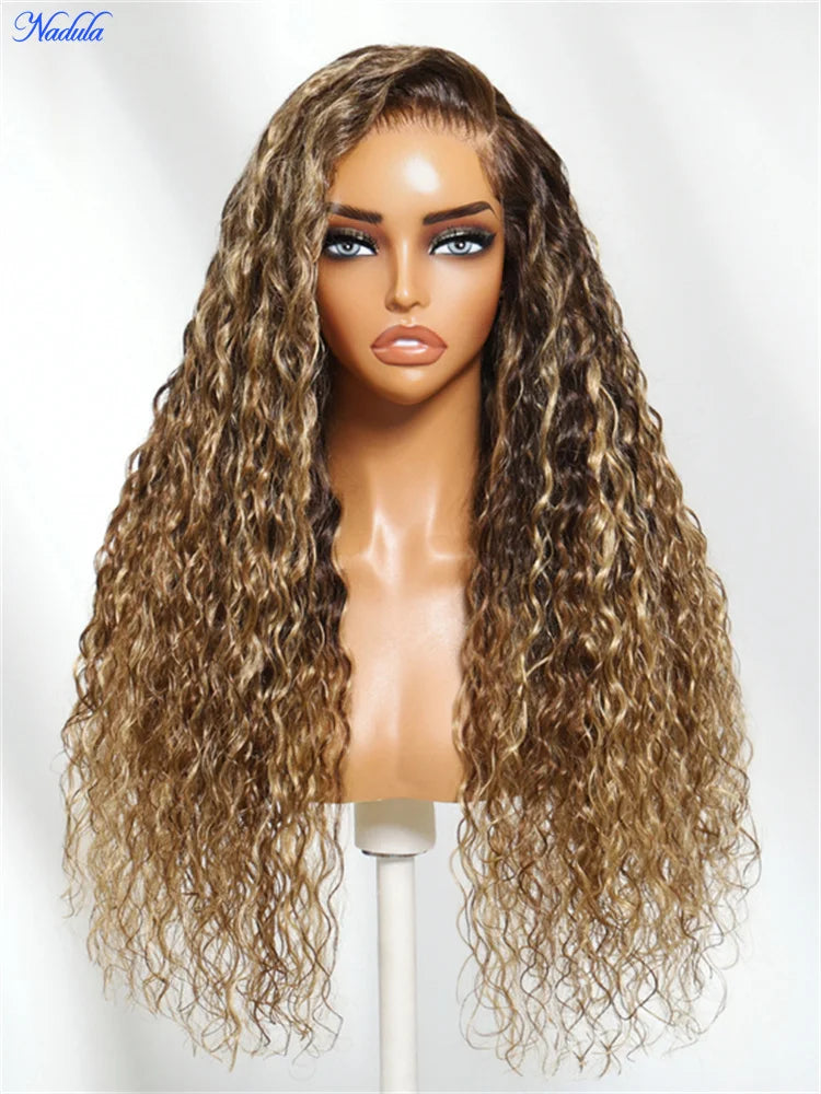 Nadula 13x4 Honey Blonde Highlights Glueless Wig Warm Soft Wet & Wavy Texture Lace Frontal Invisible Knots Put on and Go Wig