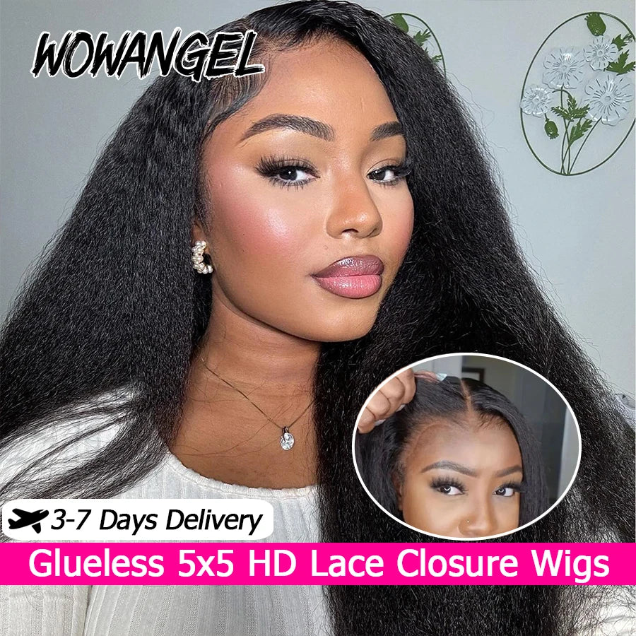 Kinky Straight Wear & Go Glueless Wig 5X5 HD Lace Closure Wigs Human Hair Pre Plucked Natural Scalp Brazilian Hair For Women